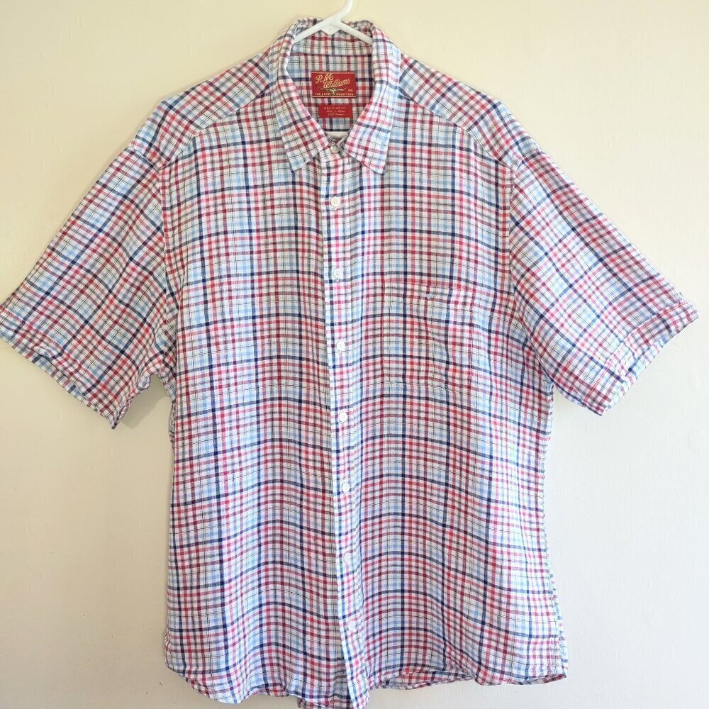 RM Williams Linen Plaid Shirt Sz XXL Short Sleeve Westeren Coastal Americana